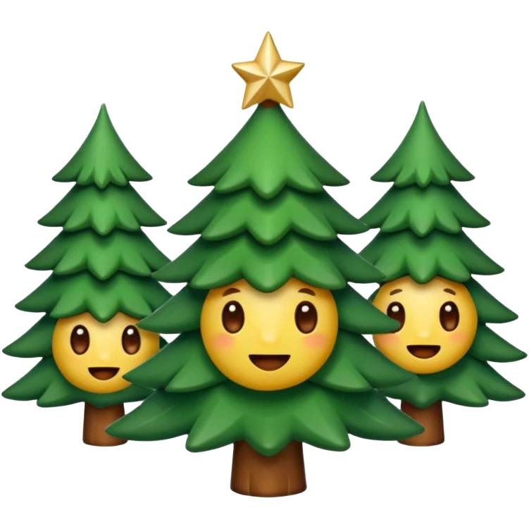 Un emoji représentant un petit sapin stylisé, sans bouche, avec deux grands yeux de biche brillants couleur cannelle. Style minimaliste, mignon et expressif, comme un sticker ou un emoji moderne. Fond parfaitement transparent, haute qualité, bien centré. emoji