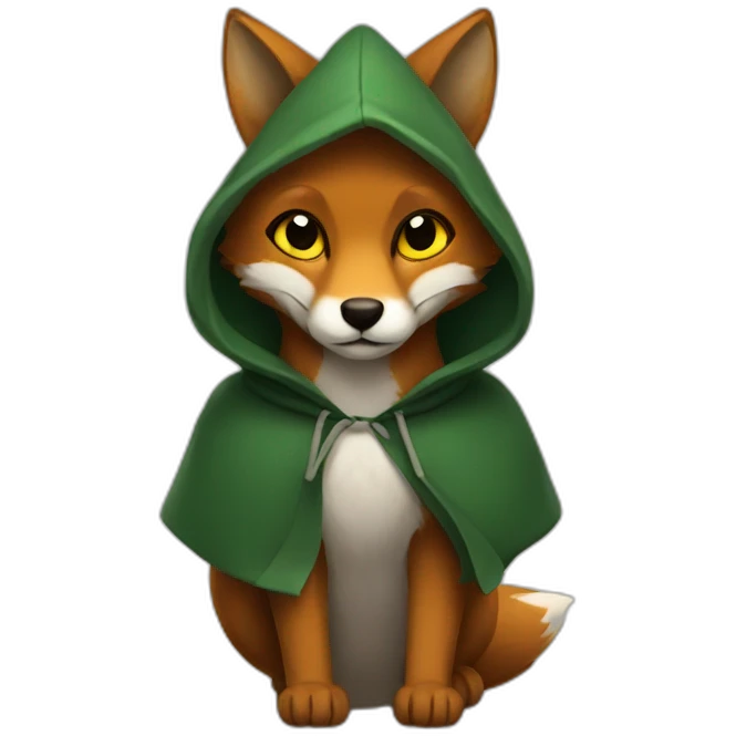 small brown fox with yellow eyes and a dark green hood emoji