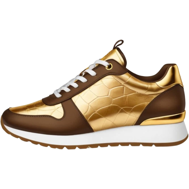 Metallic 24k gold and mocha brown womens stylish sneakers emoji