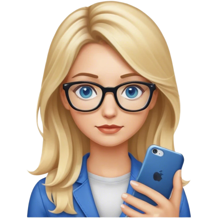 Blonde balayage hair white women blue eyes and small glasses cell phone  emoji
