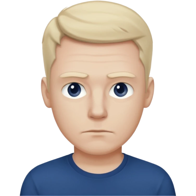 a white man in a dark blue t-shirt with a suspicious look emoji