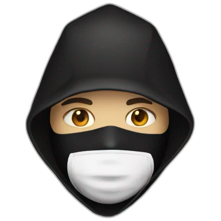 person with a black hood and a white mask emoji