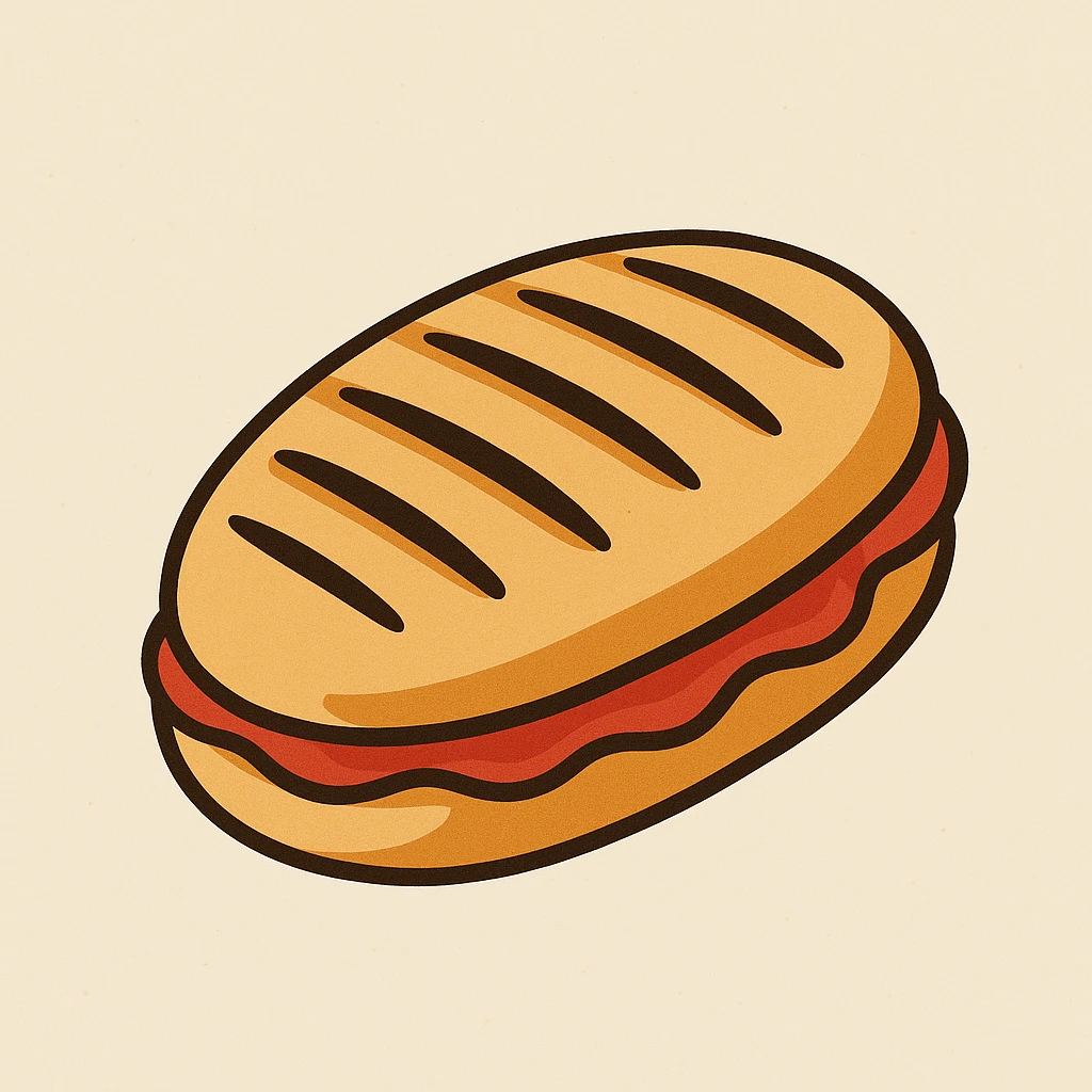 oval panini sandwich, red filling visible, stylized, minimal background emoji