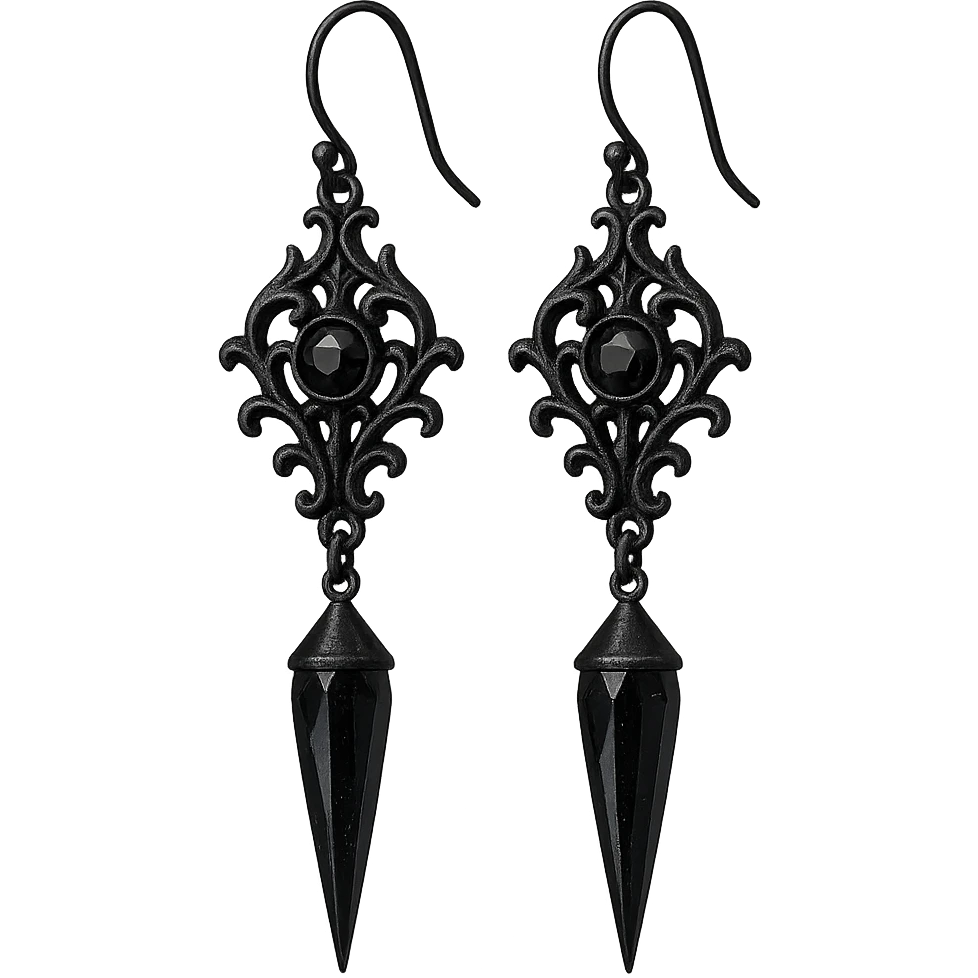 goth earrings, black crystal spike, edgy gothic, shimmering emoji
