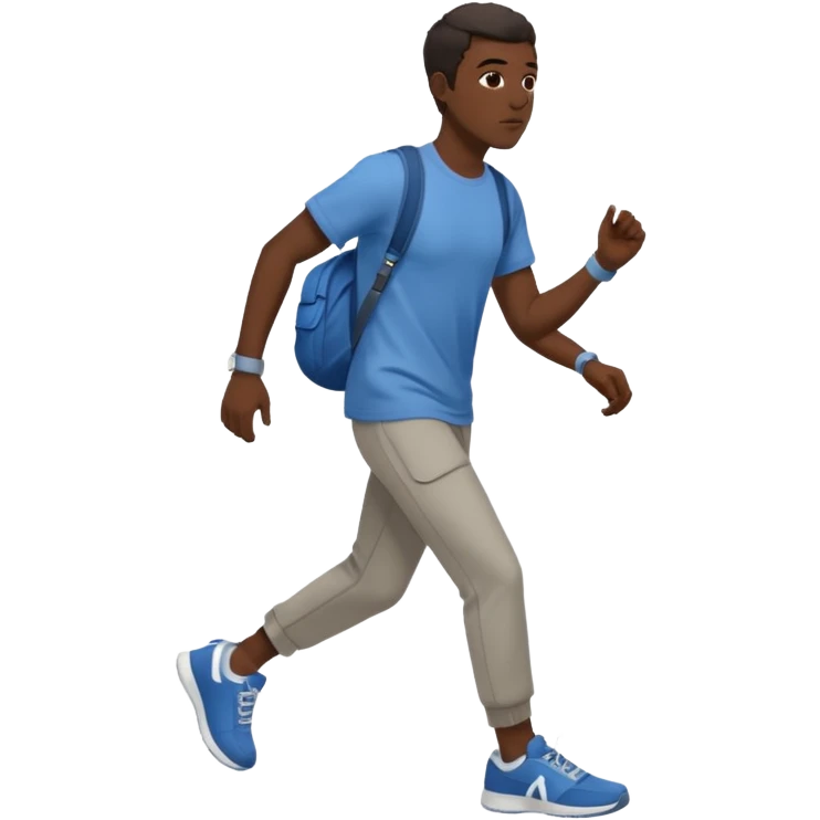 iOS emoji style - A black man with no bag or backpack. Dressed in casual clothes and wearing trainers. Walking quickly.  

 emoji