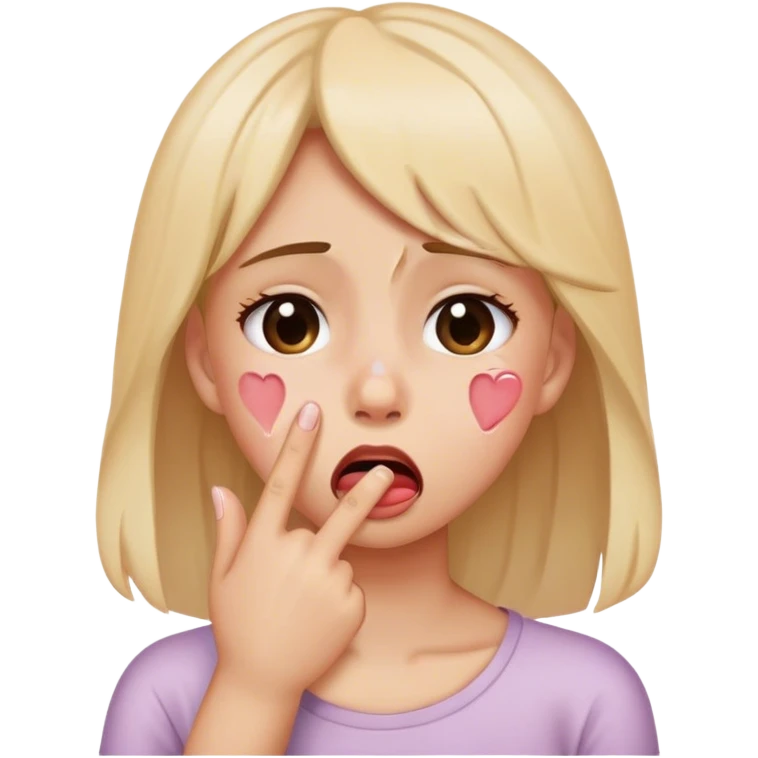 Girl crying and covering mouth and making finger heart emoji