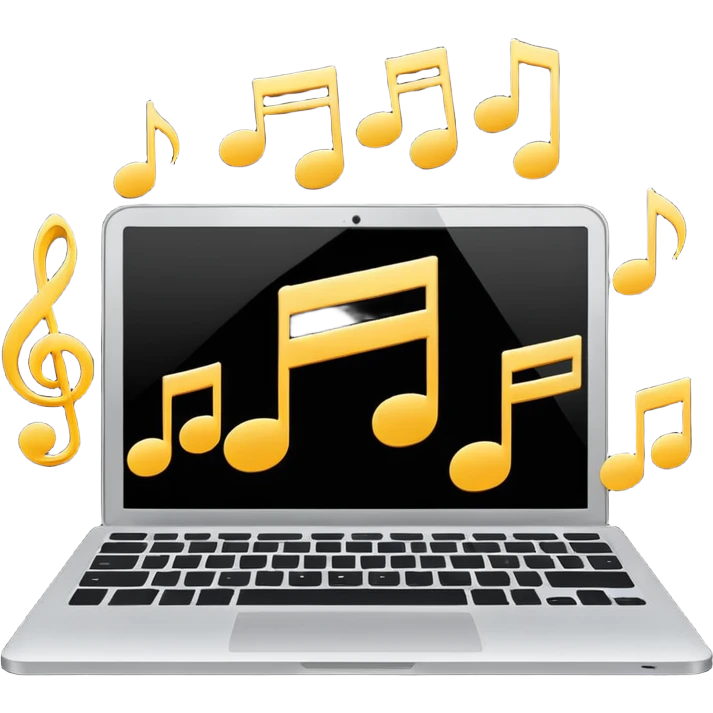 laptop with musical notes around emoji