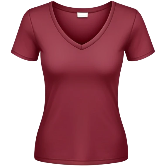 single wine red fitted v-neck t-shirt, cropped length, simple clean isolated garment only, no accessories, plain white background emoji