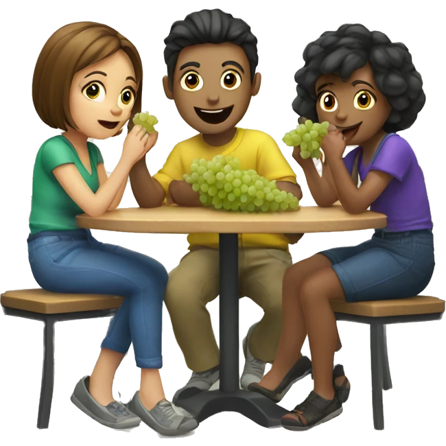 2 girls and 1 guy eating grapes under a table emoji