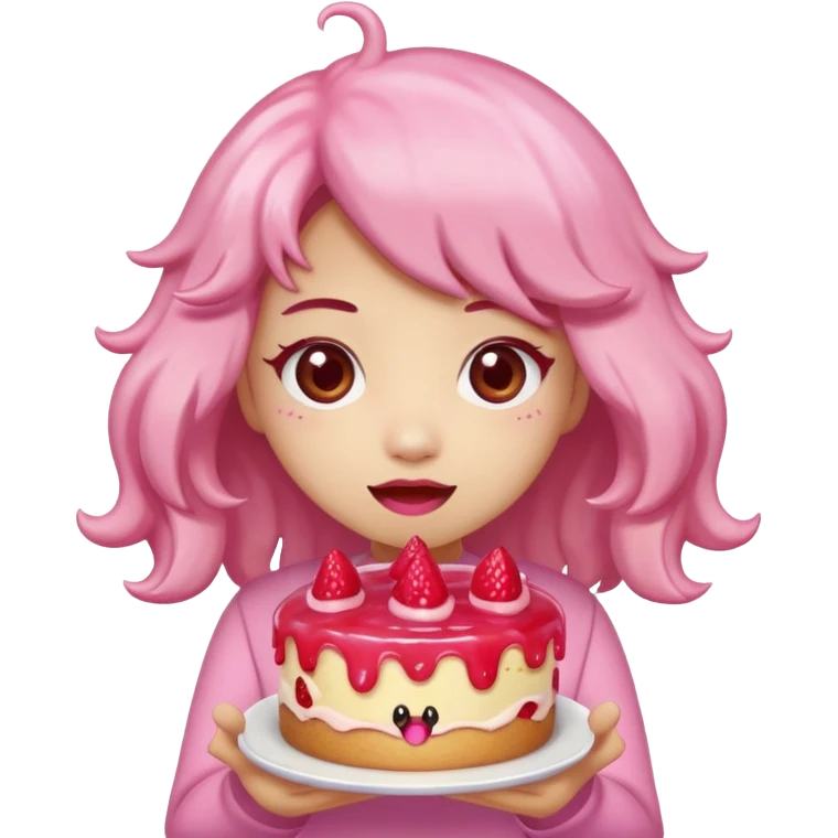 kawaii  woman holding pink runny gooey strawberry jam monster cake   emoji