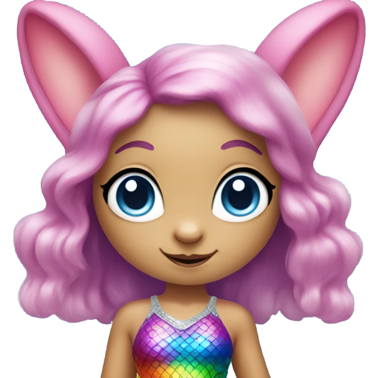 rainbow bunny with big blue eyes wearing rainbow mermaid costume  emoji