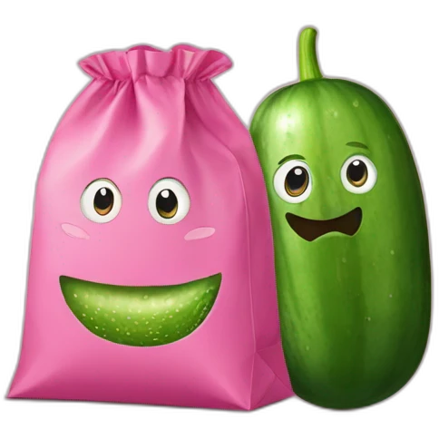 Cucumber between two pink bags emoji