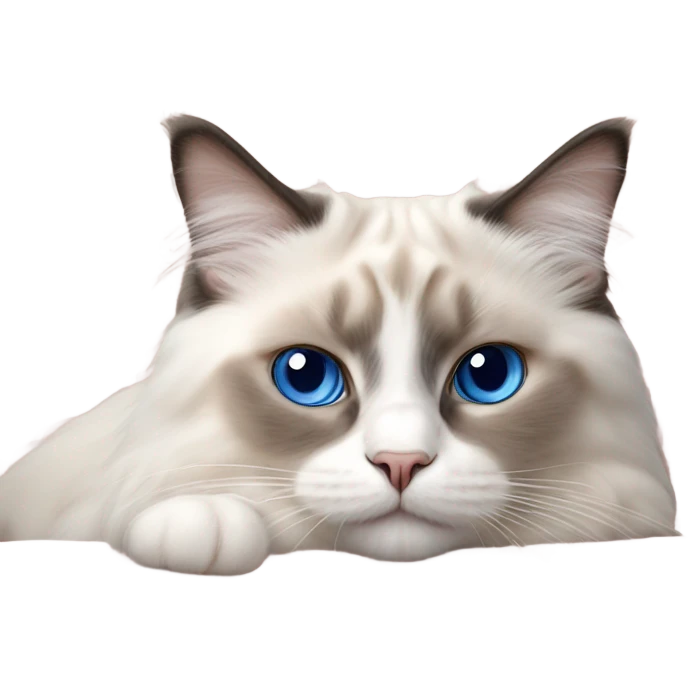 Realistic ragdoll cat with blue eyes laying on pink pillow emoji