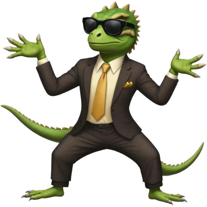 capitalist iguana banker godfather with black sunglasses breakdance emoji