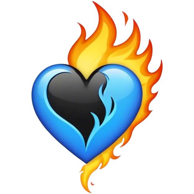Coeur noir avec des flammes bleus  emoji
