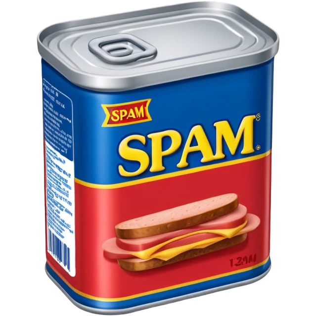 A can of classic “SPAM” (rectangular shaped can like the way spam is shaped) can you increase the red and blue colors here— more blue emoji
