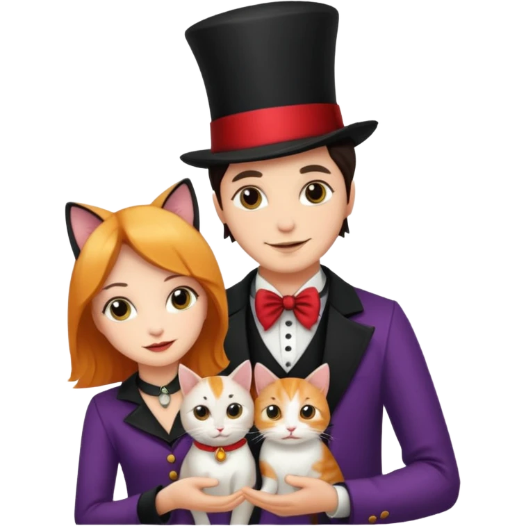 magician couple and their pet cat emoji