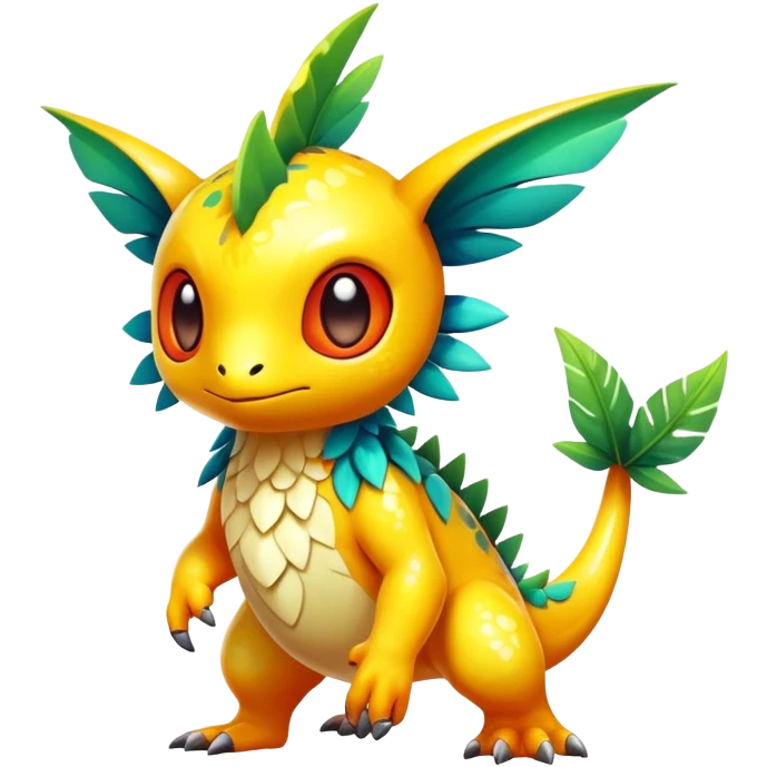 Exotic tropical shiny rare epic cute Fakémon-creature, full body, with random markings emoji