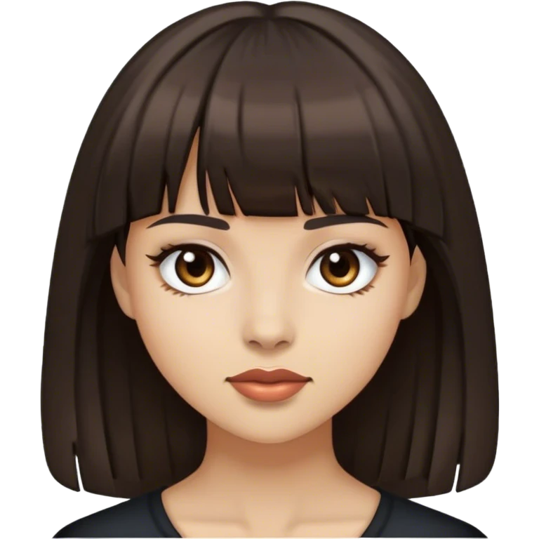Woman with light skin, dark brown hair with bangs, and dark brien363: emoji