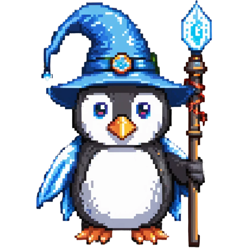 penguin wizard with hat and staff emoji
