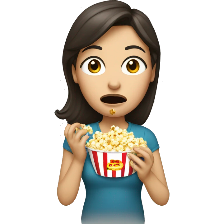 White brunette woman putting popcorn in her mouth emoji