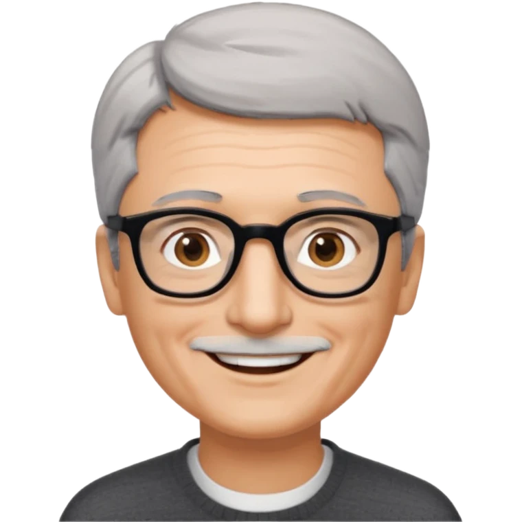 man 60 short grey hair, brown eyes small black rectangle glasses  emoji