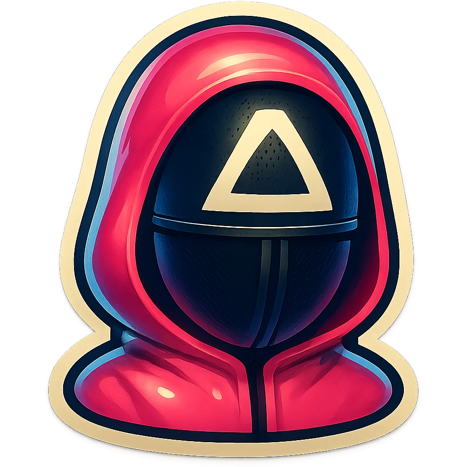 squid game mask, sticker style, white border, playful emoji