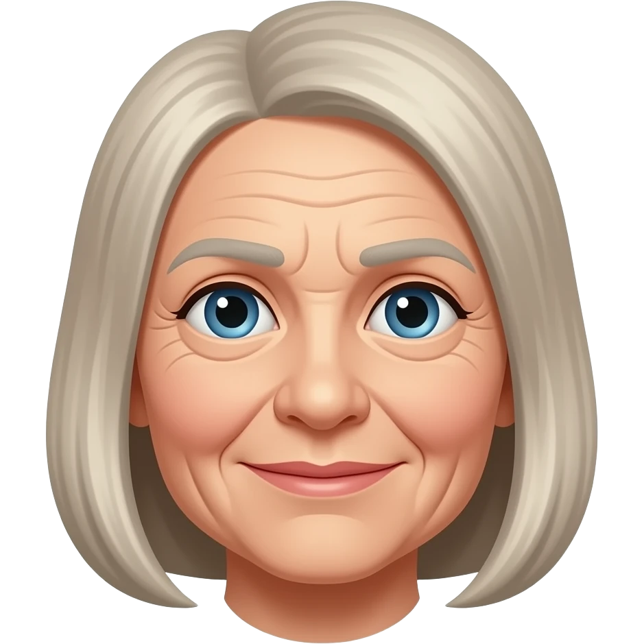 Elderly woman with no bangs gray blond hair medium bob and wrinkles emoji