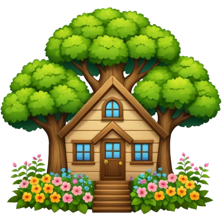 house covered by trees and flowers emoji