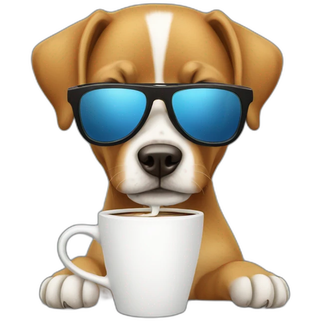 A dog with sunglasses drinking coffee emoji