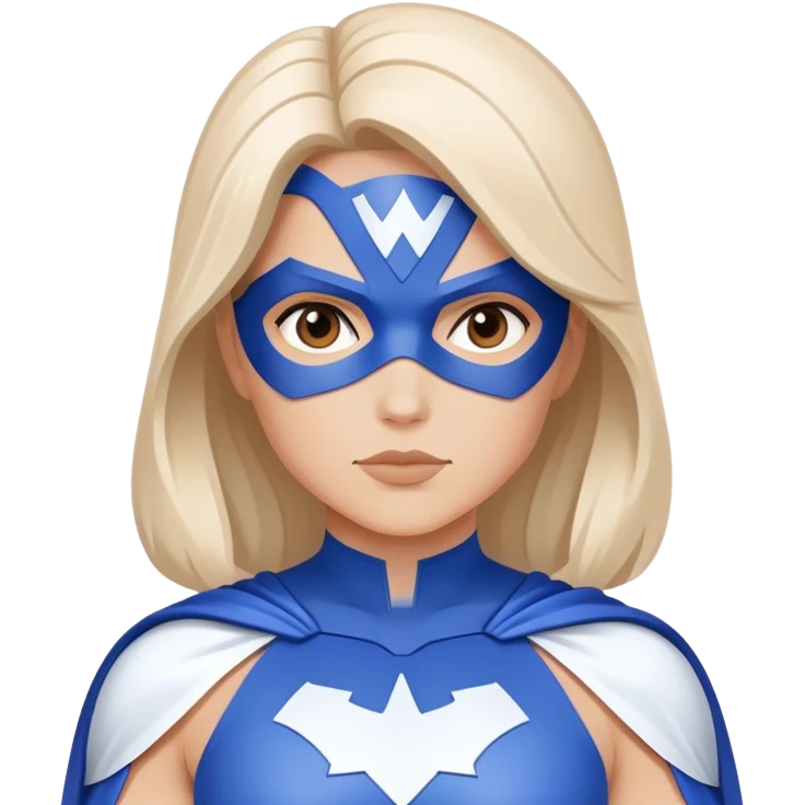 Close-up of a female superhero wearing a blue and white costume. Minimalist design, only blue and white colors emoji