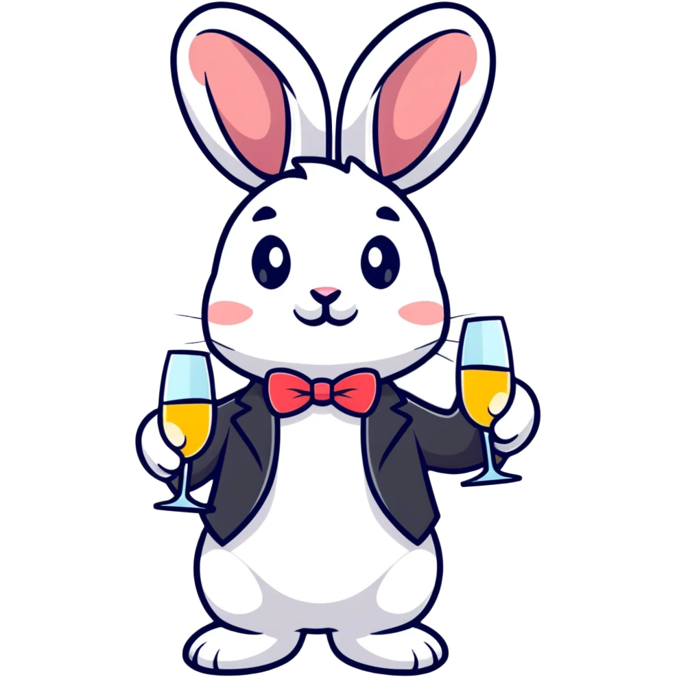 fancy rabbit in evening attire with champagne glass celebrating emoji