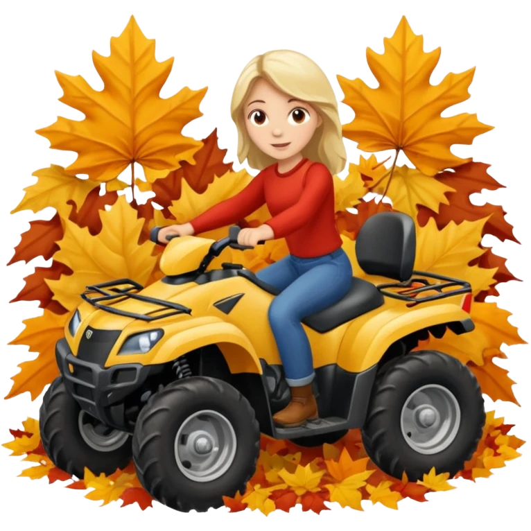 Girl driving a four wheeler through a pile of fall leaves emoji