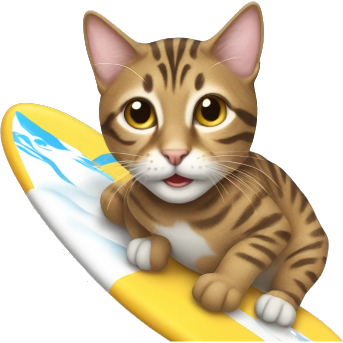 A tabby cat surfing emoji