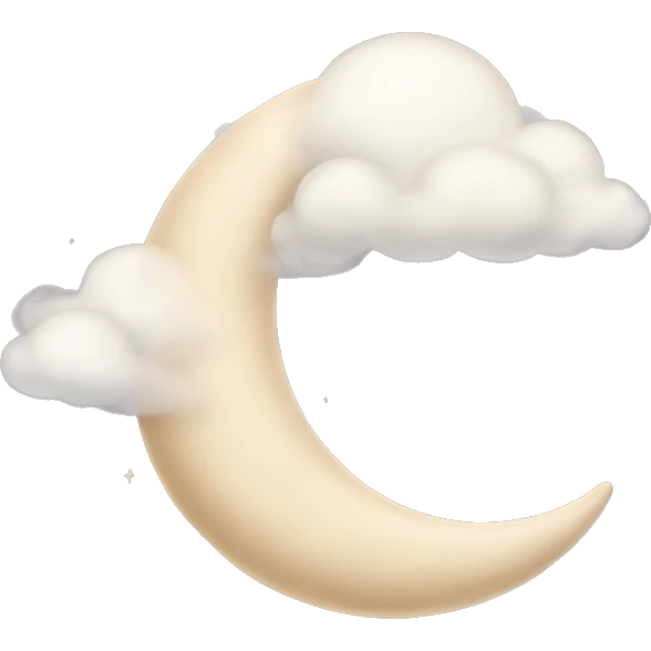 Beige crescent moon with sparkly white clouds emoji