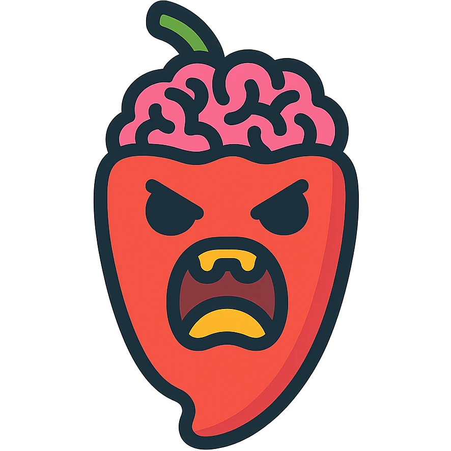 evil pepper with brain sticking out and screaming, no text emoji