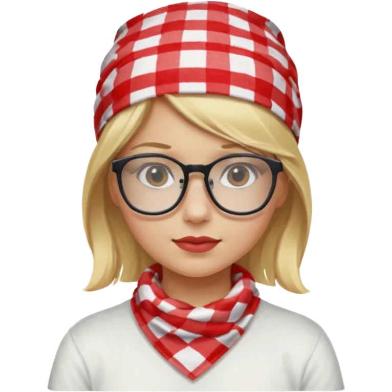 girl blonde hair, wear red and white checkered bandana, glasses emoji