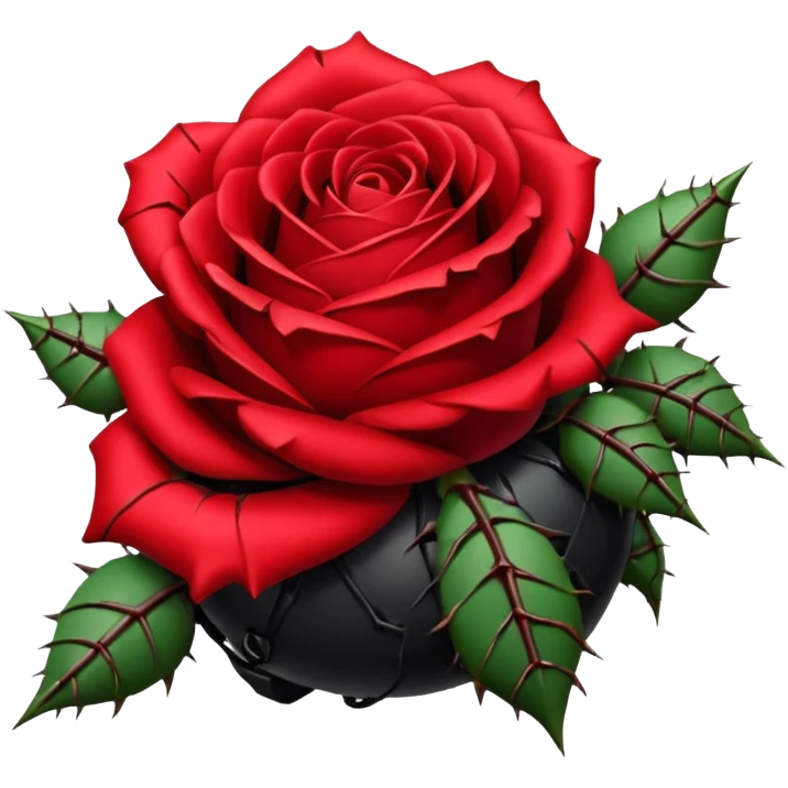 Deep red (#7A0F1E) no gradients, transparent background, high contrast, clean gothic aesthetic, designed to be readable at 128x129px a red rose wrapped around a bomb covered in thorns emoji