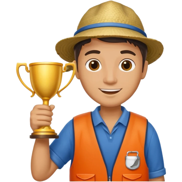 fisherman holding a trophy cup, cheerful emoji