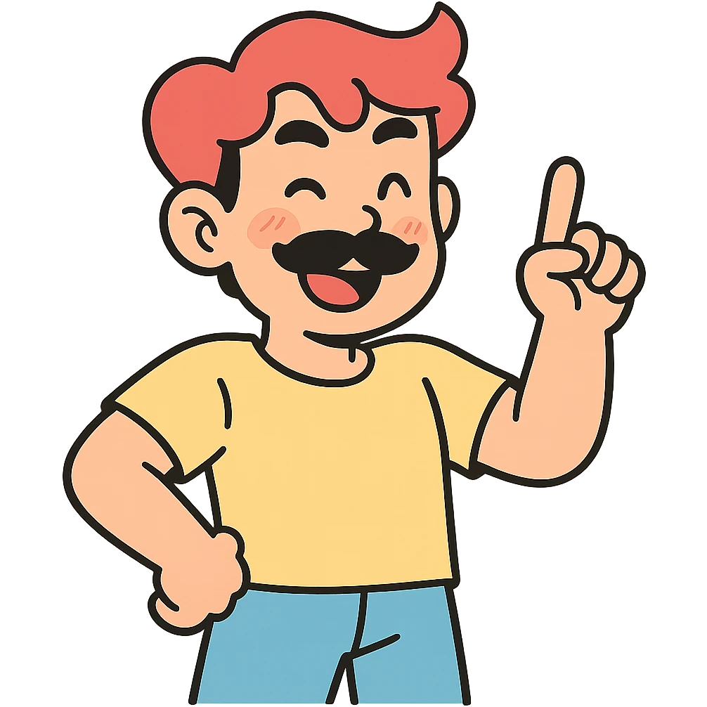 asian man with black mustache and red hair, 90's anime style, pastel toon style emoji