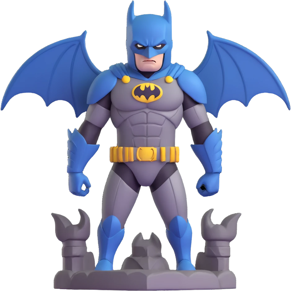 Batman in tactical armor suit with pointed ears, standing on gargoyle emoji