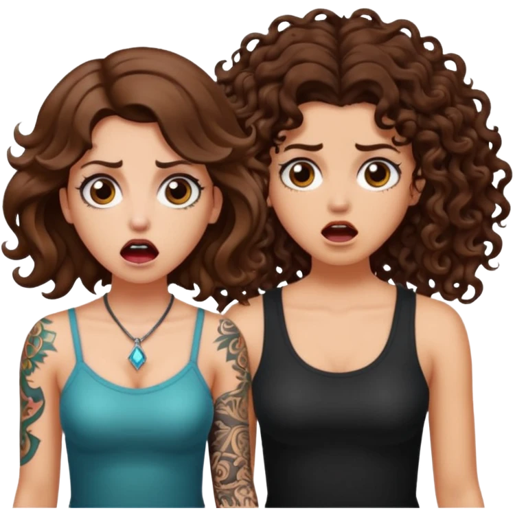 mutated crystal — long wavy brown hair tattooed woman and short tight curly brown hair woman — shocked reaction emoji