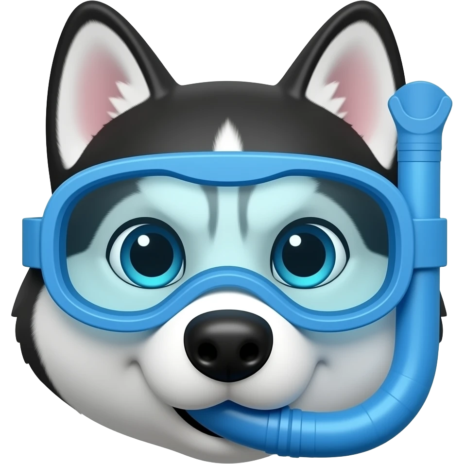 Husky dog ​​head with blue goggles and swimming snorkel. emoji