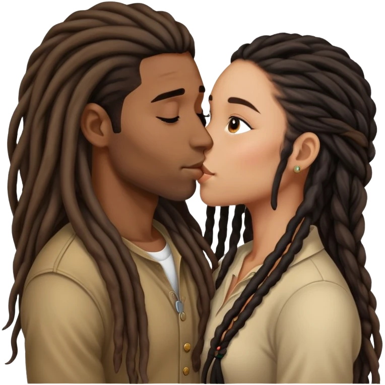 Latina Woman with long hair kissing a young black guy with dreads no beard emoji
