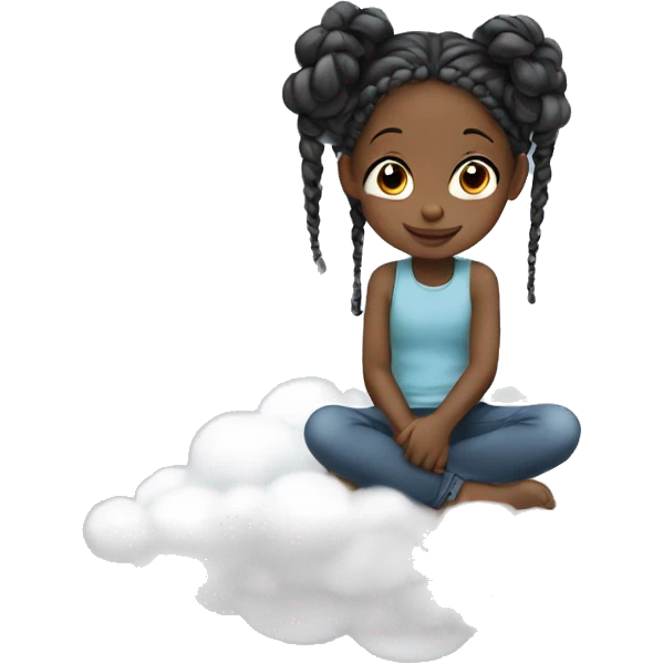 Small black child with braids floating and sitting on a cloud  emoji