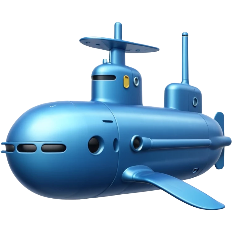 A sleek blue military-style submarine with fins and sonar dish.















 emoji