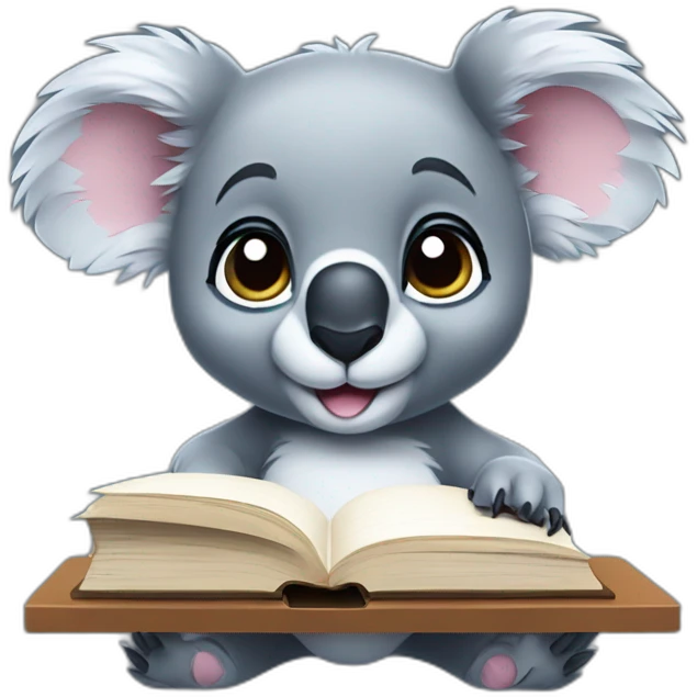 cuty koala similar to stitch studying emoji
