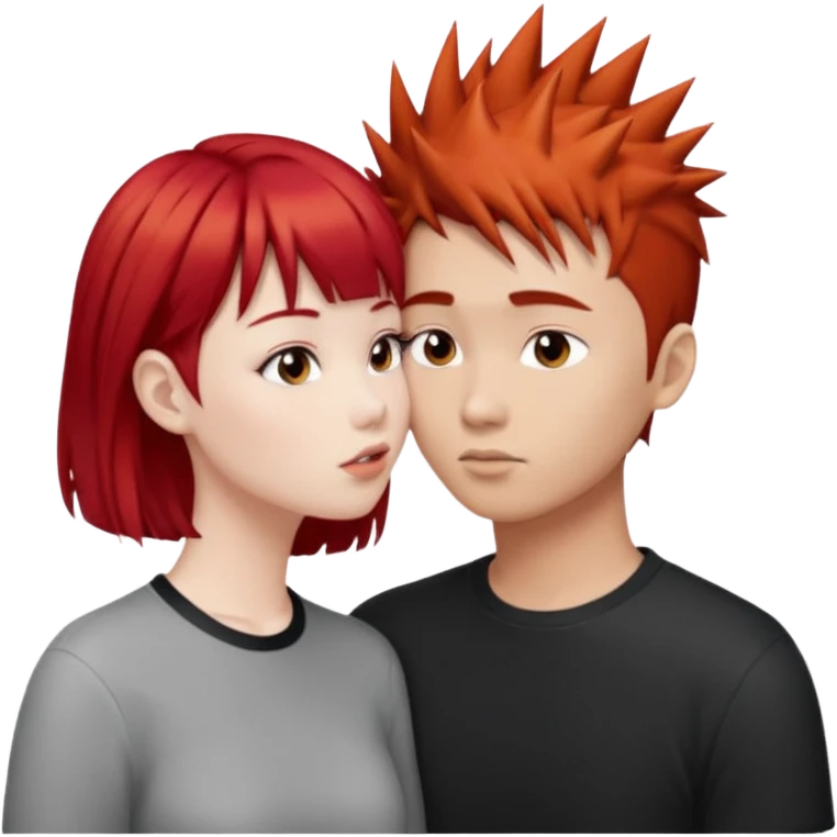 Asian Spiky short red hair  guy kissing redhead white girl with bangs emoji