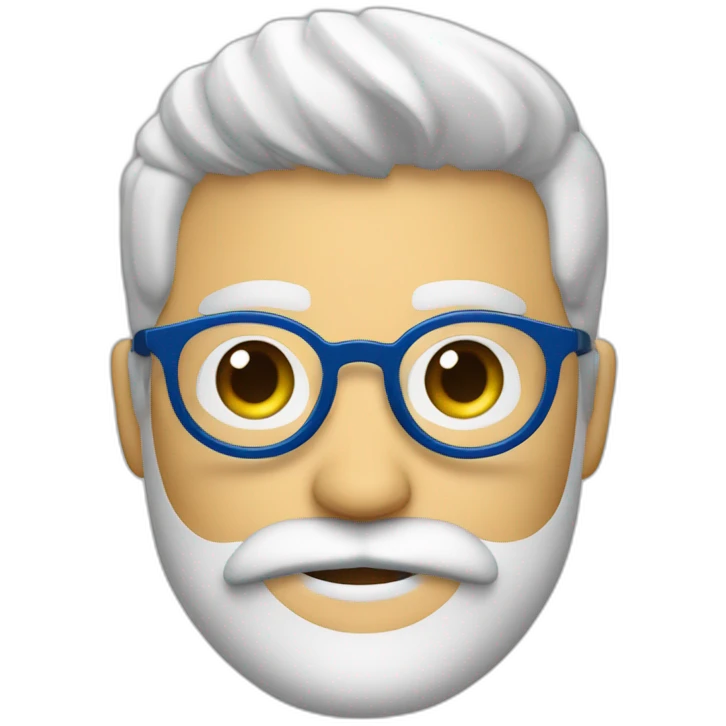 cara de hombre blanco con barba y lentes azules redondos, sorprendido emoji