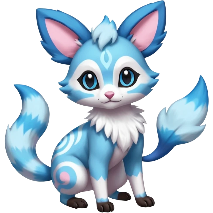 Rare realistic cute adorable epic aesthetic colorful Amaura-Sylveon-Glaceon-Civet-Genet-species-Fakemon-hybrid-creature, with markings, full body emoji